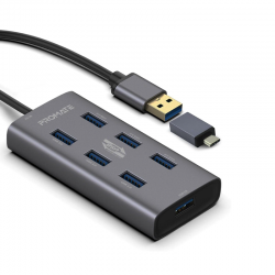 Promate Portable 7 Port USB 3.0 Hub, Grey